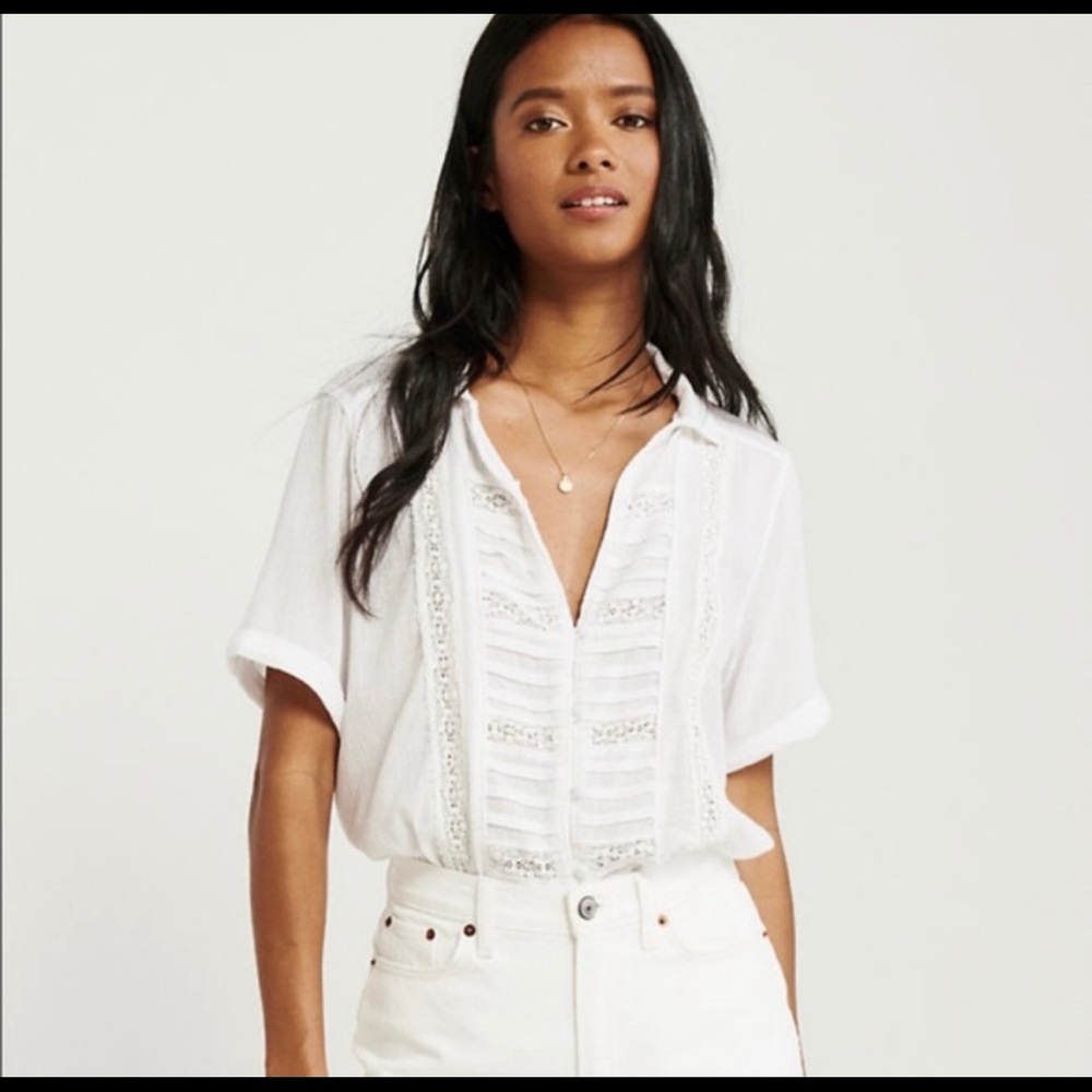 Abercrombie white lace button up tie top